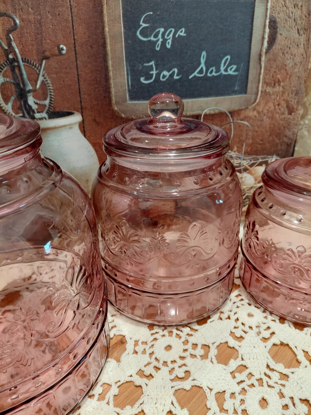 The Pioneer Woman Pink Embossed Glass Storage Canister with Lid